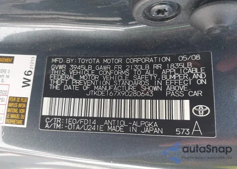 2009 Scion Tc z USA, uszkodzony, nr VIN JTKDE167X90280643